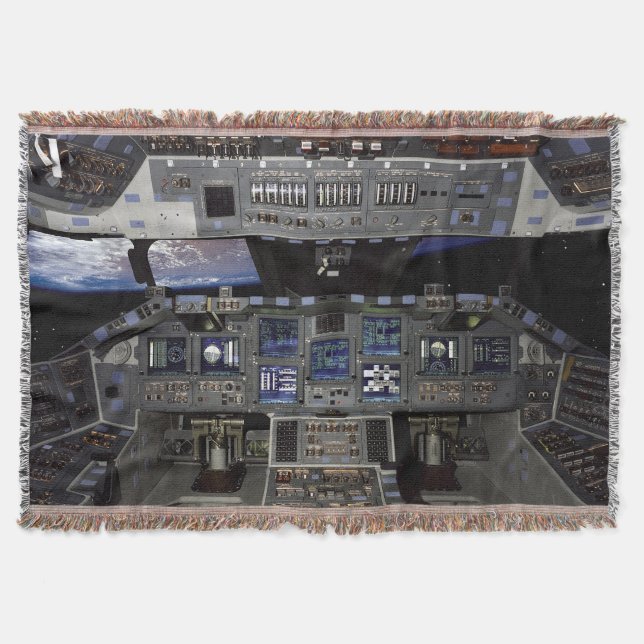 NASA Space Shuttle Cockpit Earth Orbit Window View Throw Blanket (Front)