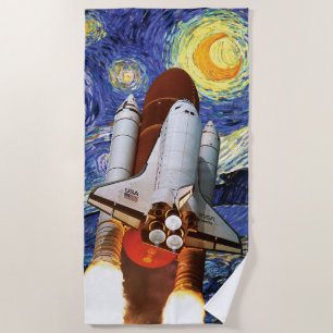 NASA Space Shuttle Launch Van Gogh Starry Night Beach Towel