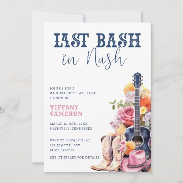 Nash Bash Cowgirl Bachelorette Party Weekend Invitation (Front)