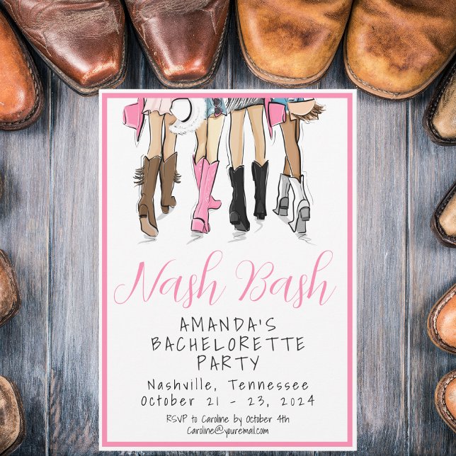 Nash Bash Pink Script Nashville Bachelorette Invitation (Creator Uploaded)