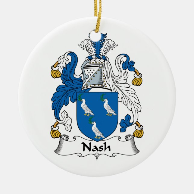 Nash Family Crest Ceramic Tree Decoration (Front)