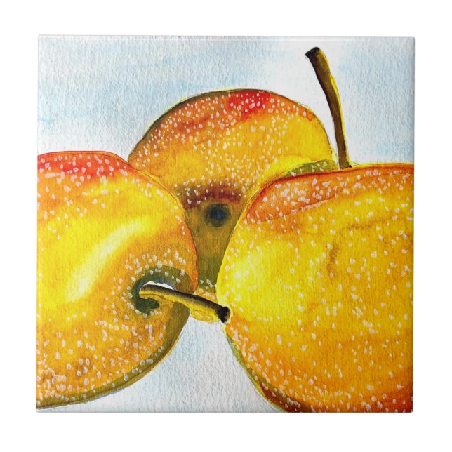 Nashi pears yellow watercolor fruit tile (Front)
