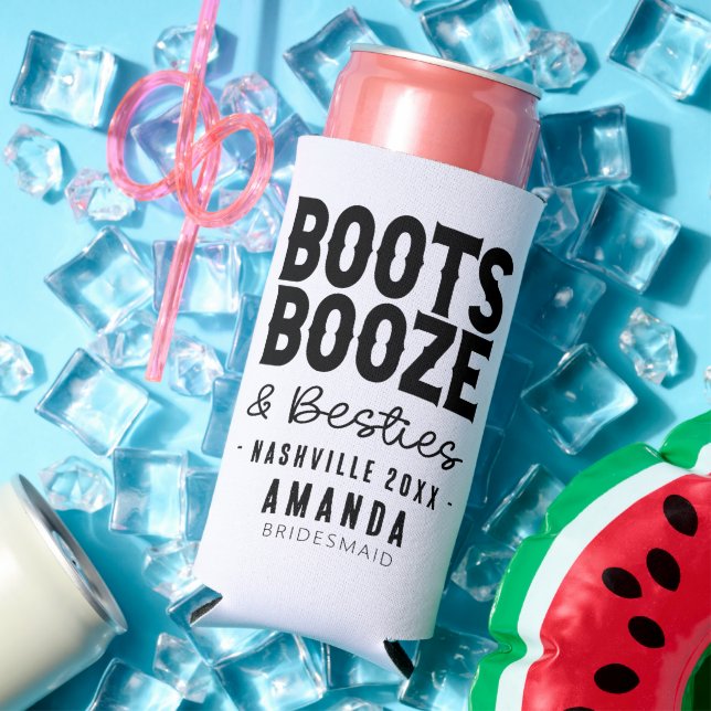 Nashville Bachelorette Boots Booze Besties Custom Seltzer Can Cooler (In Situ Summer)