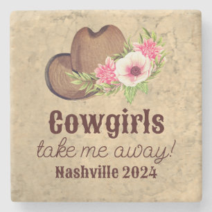 Nashville Bachelorette Cowgirl Pink Floral Custom Stone Coaster