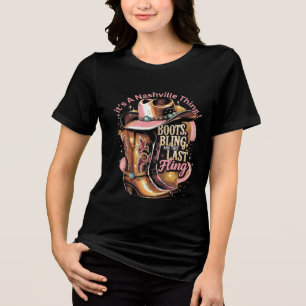 Nashville Bachelorette Party -“Boots, Bling, " Tri-Blend Shirt