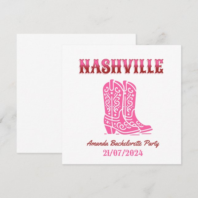 nashville bachelorette party pink cowgirl invitation (Front/Back)