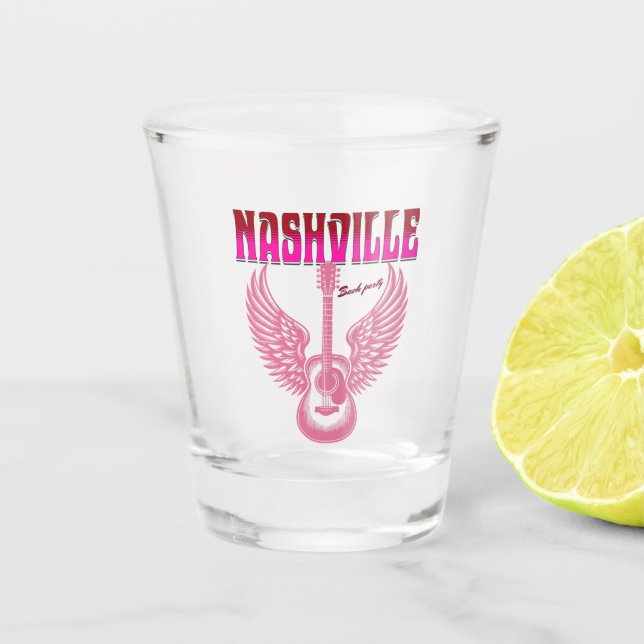 nashville bachelorette party pink guitar shot glass (Front)
