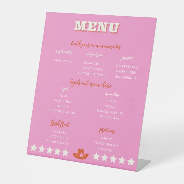 Nashville Bachelorette Party Pink Menu Pedestal Sign (Front)