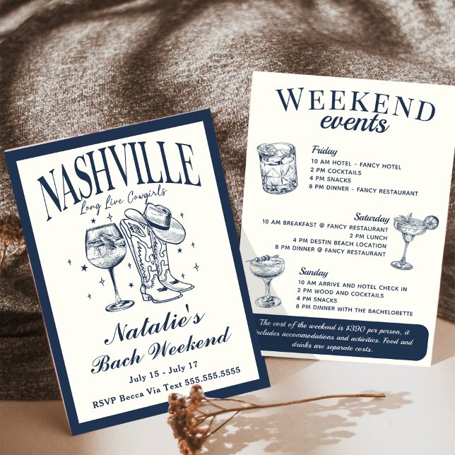 Nashville Bachelorette Rodeo Cocktail Itinerary Invitation (Creator Uploaded)