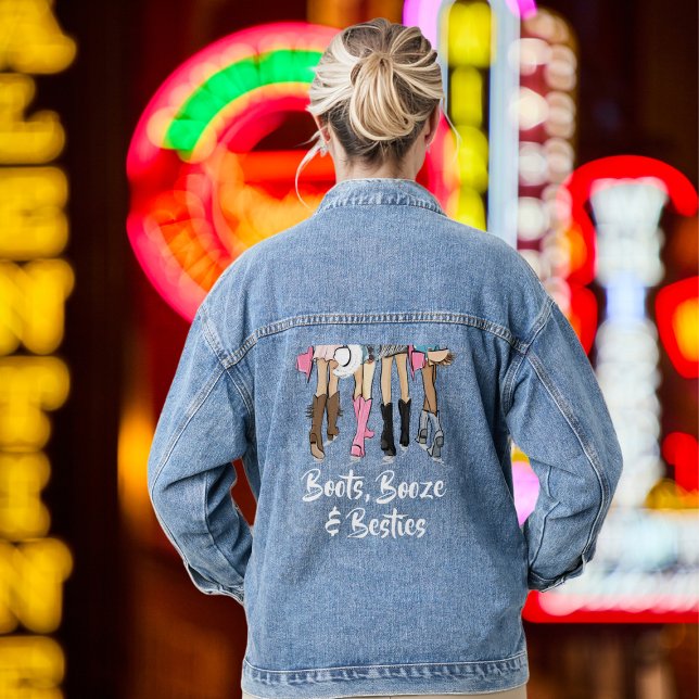  Nashville Boot Booze & Besties Bachelorette Denim Jacket (Creator Uploaded)