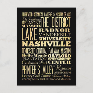 Nashville City of Tennessee State Typography Art Postcard