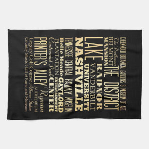 Nashville City of Tennessee State Typography Art Tea Towel