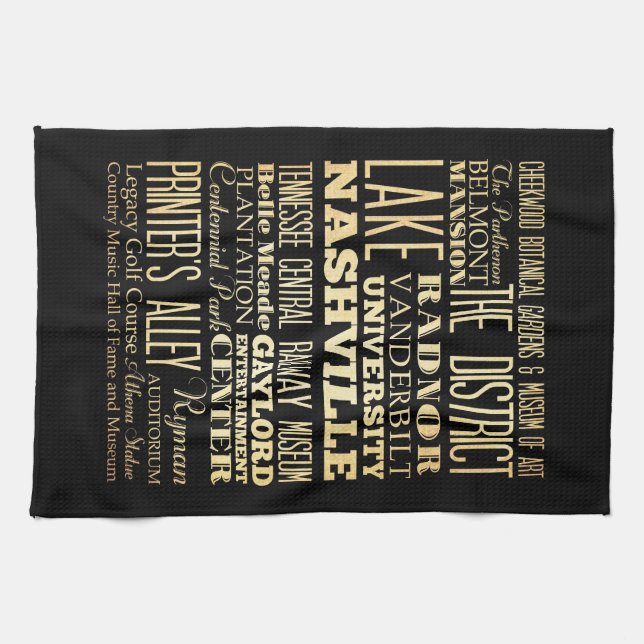 Nashville City of Tennessee State Typography Art Tea Towel (Horizontal)