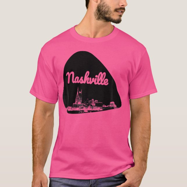 Nashville City Skyline On Guitar Pick T-Shirt (Front)