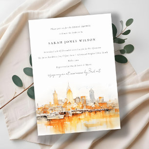 Nashville City Skyline Watercolor Bridal Shower Invitation