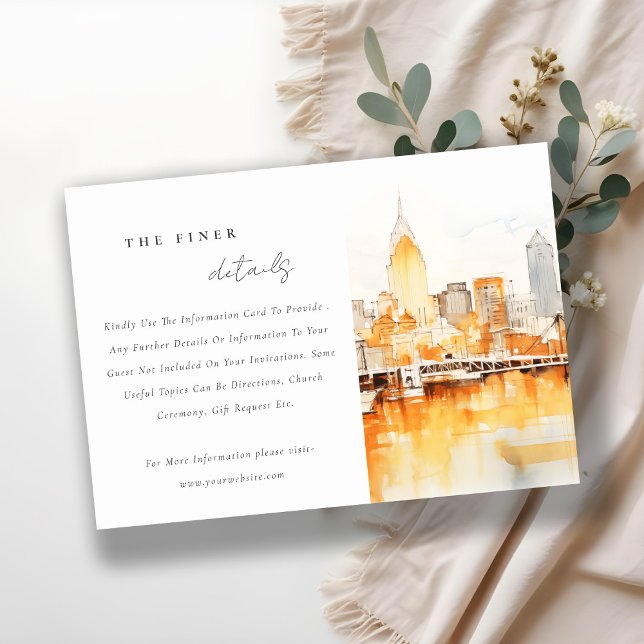 Nashville City Skyline Watercolor Wedding Details Enclosure Card (Creator Uploaded)