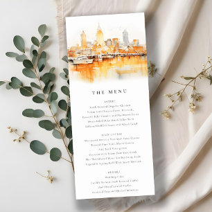 Nashville City Skyline Watercolor Wedding Menu Invitation