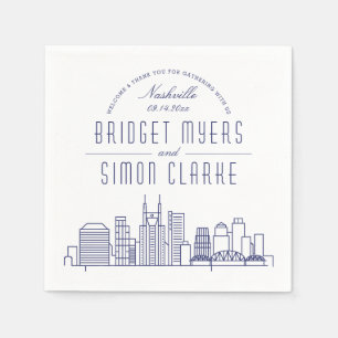 Nashville Deco Navy Skyline   Wedding Event  Napkin