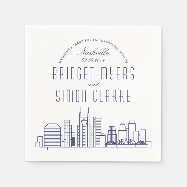 Nashville Deco Navy Skyline | Wedding Event  Napkin (Front)
