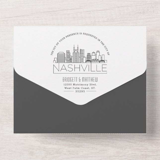 Nashville Deco Skyline Wedding All In One Invitation (Back)