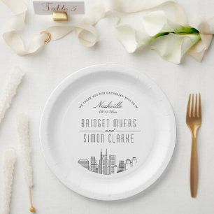Nashville Deco Skyline   Wedding Event Paper Plate