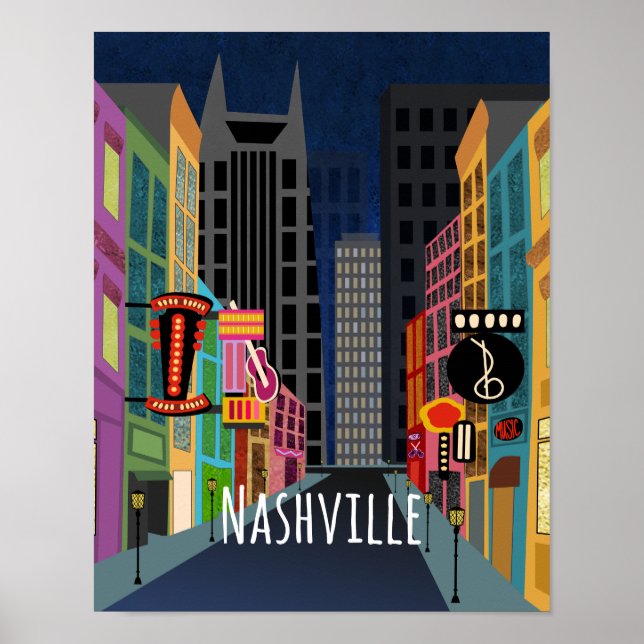 Nashville Downtown at Night Poster (Front)