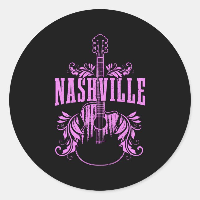 Nashville Guitar Tennessee Country Music City Classic Round Sticker (Front)