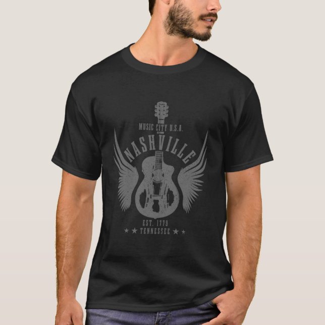 Nashville Guitar Tn Tennessee Country Music City T-Shirt (Front)