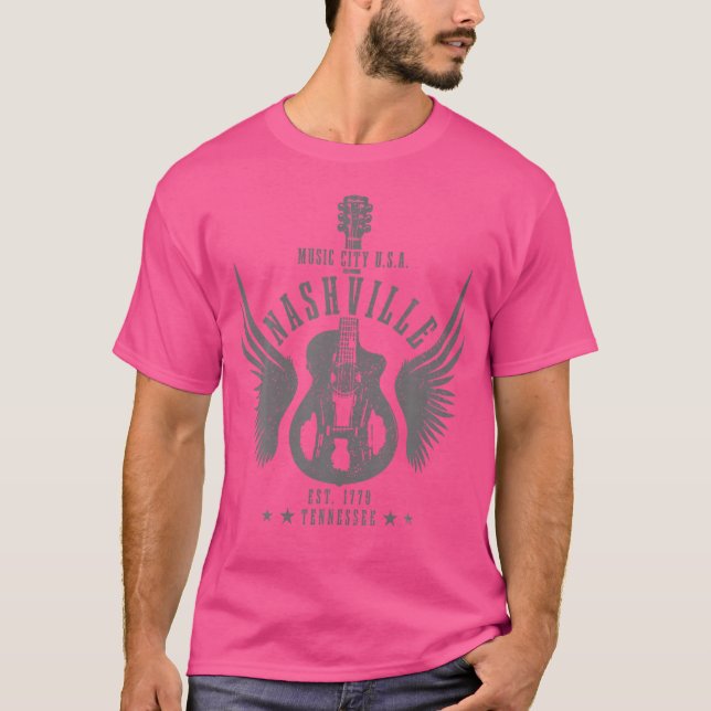 Nashville Guitar Tn Tennessee Country Music City V T-Shirt (Front)