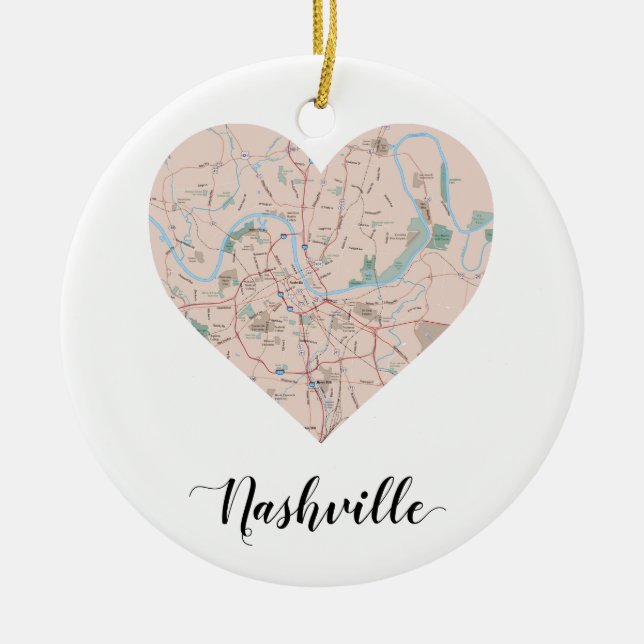 Nashville Heart Map Ceramic Tree Decoration (Front)