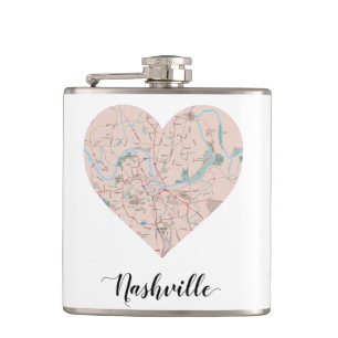 Nashville Heart Map Hip Flask