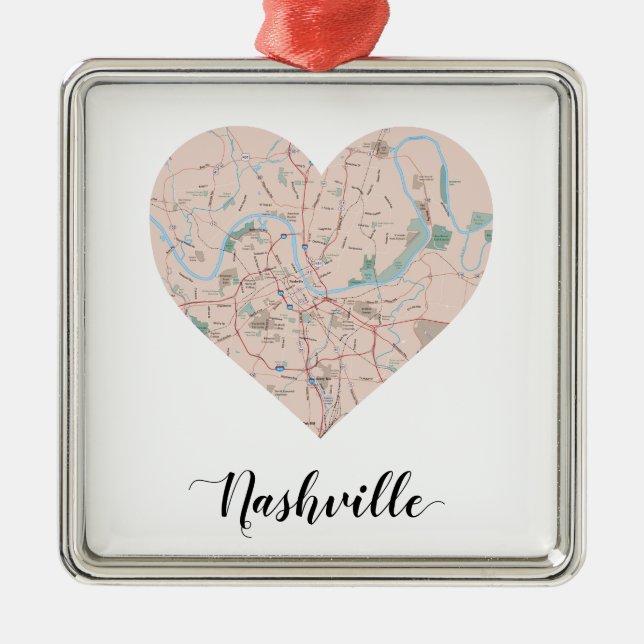 Nashville Heart Map Metal Tree Decoration (Front)