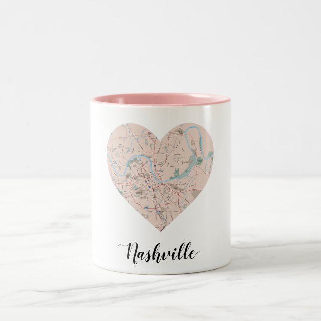 Nashville Heart Map Two-Tone Coffee Mug (Center)