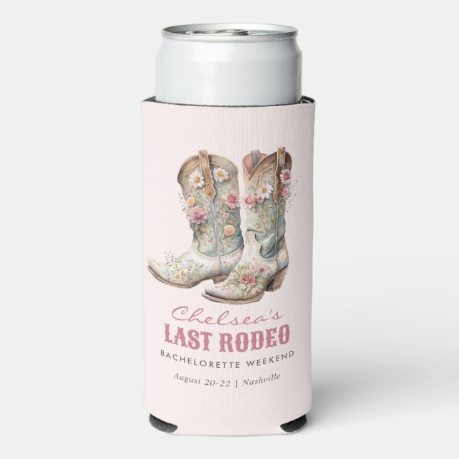 Nashville Last Rodeo Boots Bachelorette Party Seltzer Can Cooler (Seltzer Back)