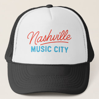 Nashville Music City Neon Sign Design – Retro Glow Trucker Hat