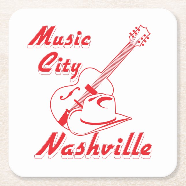 Nashville. Music city Square Paper Coaster (Front)