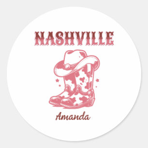 nashville pink cowgirl bachelorette party classic round sticker