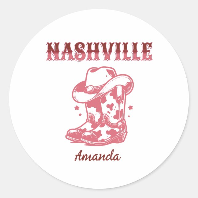 nashville pink cowgirl bachelorette party classic round sticker (Front)