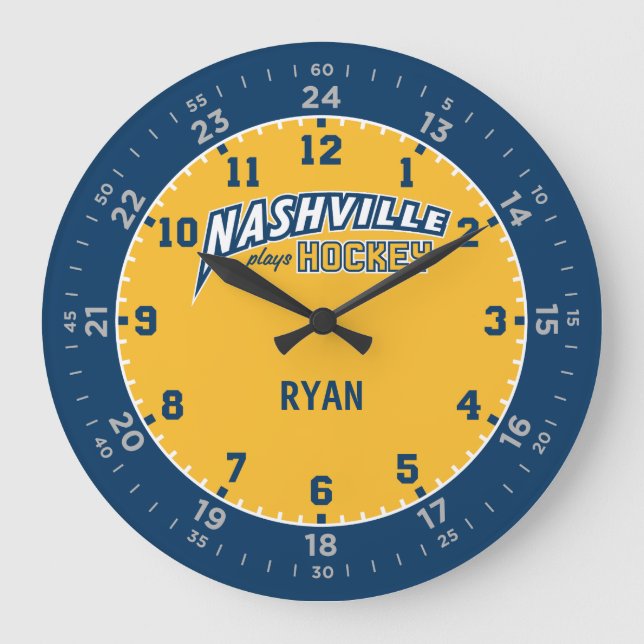 Nashville Plays Hockey 24 Hour Wall Clock (Front)