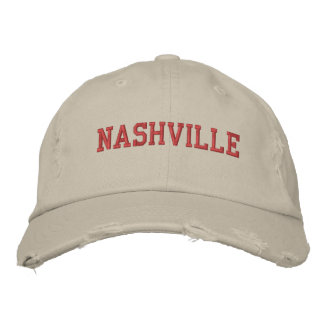 NASHVILLE Red Embroidery Vintage Style Embroidered Hat