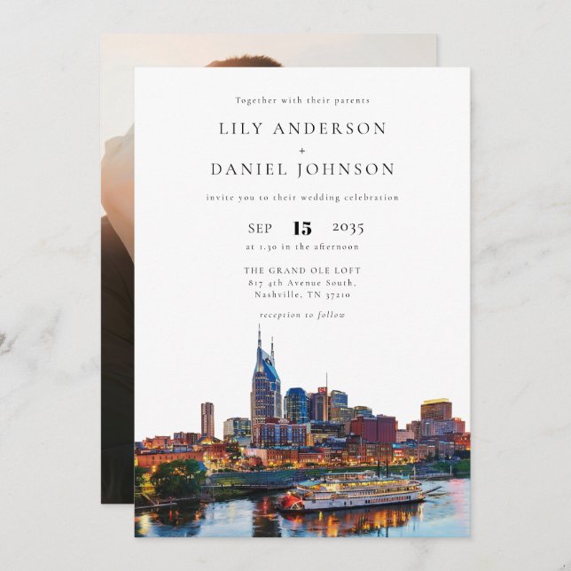 Nashville Riverfront Destination Photo Wedding Invitation (Front/Back)