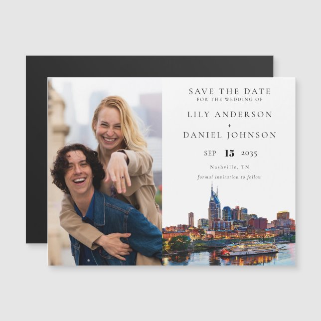 Nashville Riverfront Photo Wedding Save The Date Magnetic Invitation (Front/Back)