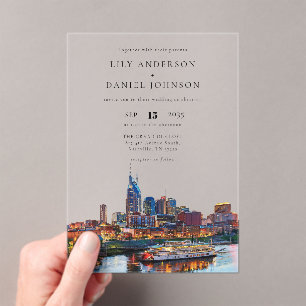 Nashville Riverfront Watercolor Elegant Wedding Acrylic Invitations