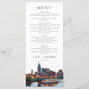 Nashville Riverfront Watercolor Elegant Wedding Menu