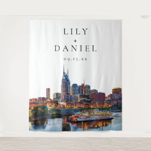 Nashville Riverfront Wedding Photo Backdrop Tapestry