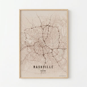 Nashville Rustic Print Tennessee City Map Wall Art