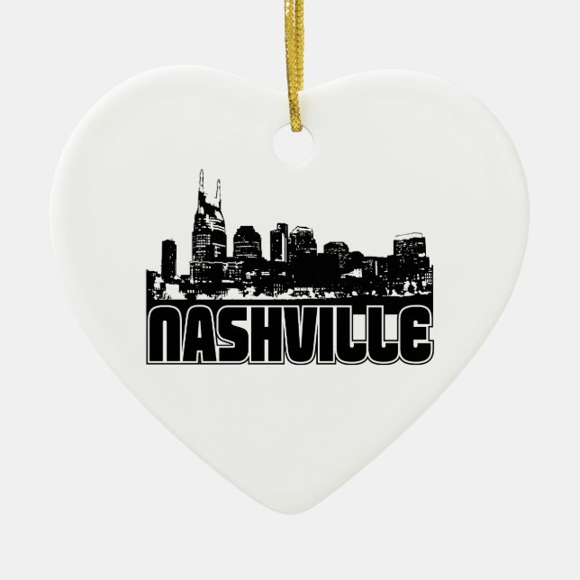 Nashville Skyline Ceramic Tree Decoration (Front)