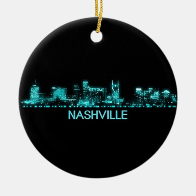 Nashville Skyline Ceramic Tree Decoration (Front)