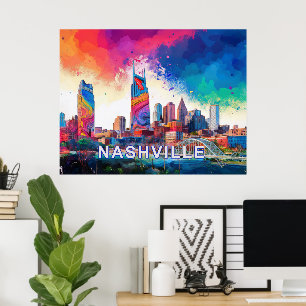 Nashville Skyline Colourful Graffiti Urban Art Poster
