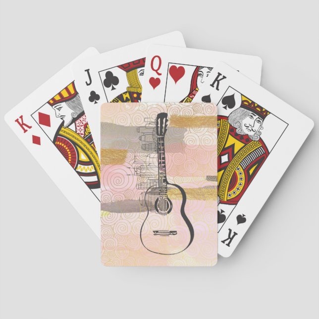Nashville Skyline Guitar Watercolor Design Playing Cards (Back)